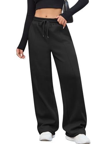 PASUDA Jogginghose Damen Winter Warme Sporthose Weite Bein Freizeithose Lang Dicke Fleece Gefüttert Trainingshose Sweatpants High Waist Baggy Fleecehose Thermohose mit Taschen (Schwarz, L) von PASUDA