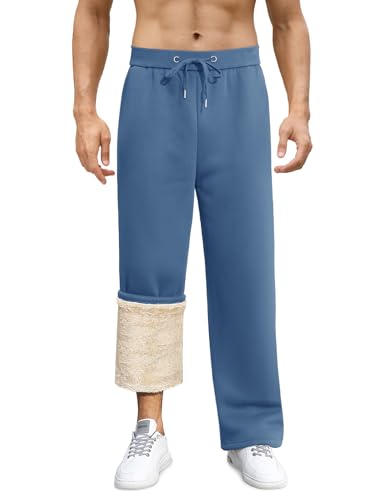 PASUDA Jogginghose Herren Baumwolle Winter Fleece Gefüttert Freizeithose Warm Lang Sporthose Straight Leg Lose Trainingshose Elastische Taille Sweatpants mit Kordelzug, Taschen (Blau, L) von PASUDA