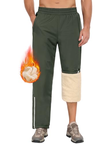 PASUDA Jogginghose Herren Winter Warme Fleece Gefütterte Winterhose Skihose Wasserdicht Winddicht Outdoorhose Wanderhose Thermo Arbeitshose Trekkinghose mit Zipper (Armeegrün, XXL) von PASUDA