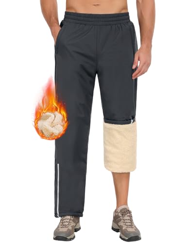PASUDA Jogginghose Herren Winter Warme Fleece Gefütterte Winterhose Skihose Wasserdicht Winddicht Outdoorhose Wanderhose Thermo Arbeitshose Trekkinghose mit Zipper (Grau, L) von PASUDA