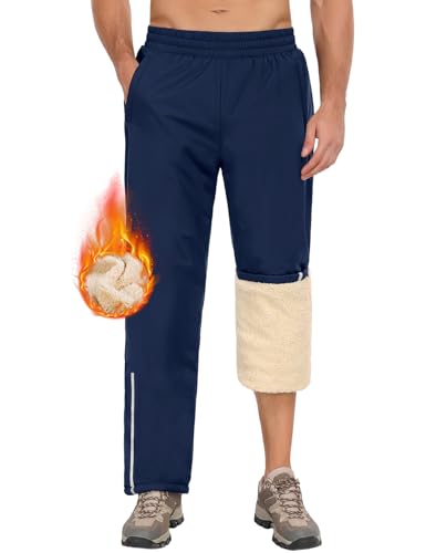 PASUDA Jogginghose Herren Winter Warme Fleece Gefütterte Winterhose Skihose Wasserdicht Winddicht Outdoorhose Wanderhose Thermo Arbeitshose Trekkinghose mit Zipper (Marine, L) von PASUDA