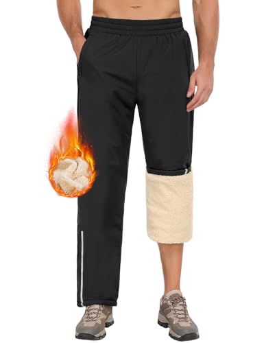 PASUDA Jogginghose Herren Winter Warme Fleece Gefütterte Winterhose Skihose Wasserdicht Winddicht Outdoorhose Wanderhose Thermo Arbeitshose Trekkinghose mit Zipper (Schwarz, XXL) von PASUDA