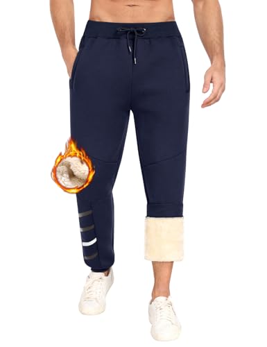 PASUDA Jogginghose Herren Winter Warme Trainingshose Fleece Gefütterte Sweatpants Freizeithose Baumwolle Sporthosen Lang Fleecehose Thermohose Winterhose mit Taschen (Marine, L) von PASUDA