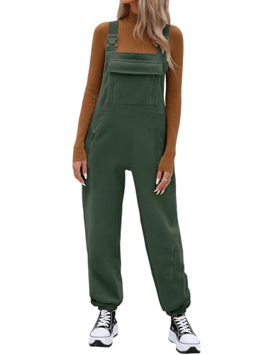 PASUDA Latzhose Damen Winter Fleece Overall Lässig Lockere Jumpsuit Lang Ärmelloser Warm Latzhosen Verstellbare Riemen Hosen Bib Arbeitshose mit Taschen (Militärgrün, S) von PASUDA