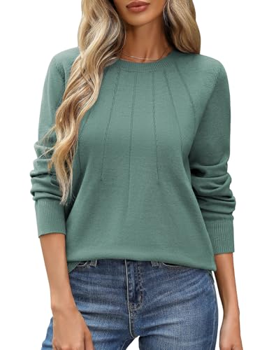 PASUDA Pullover Damen Herbst Winter Langarmshirt Elegant Sweatshirt Leichter Strickpullover Dünner Elastischer Casual Langarm Pulli Oberteile Rundhals Sweater Feinstrickpullover (Hellgrün, XL) von PASUDA