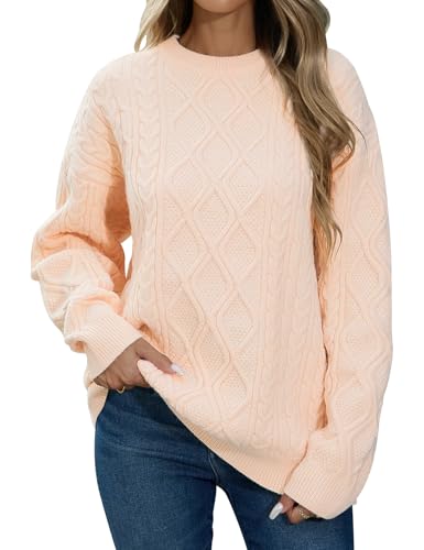 PASUDA Pullover Damen Winter Casual Rundhals Strickpullover Elegant Weicher Warmer Knitted Sweater Jumper Lose Grobstrick Pulli Langarm Sweatshirt Oberteile (Beige, L) von PASUDA