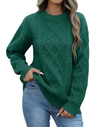 PASUDA Pullover Damen Winter Casual Rundhals Strickpullover Elegant Weicher Warmer Knitted Sweater Jumper Lose Grobstrick Pulli Langarm Sweatshirt Oberteile (Grün, M) von PASUDA