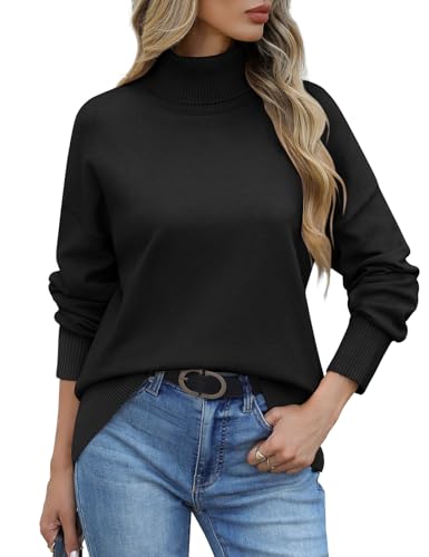 PASUDA Pullover Damen Winterpullover Elegant Rollkragenpullover Warm Strickpullover Herbst Lässige Turtleneck Damenpullover Langarm Stricktop Basic Sweatshirt(Schwarz,XL) von PASUDA