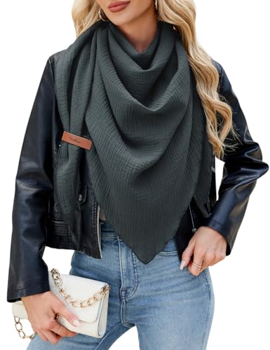 PASUDA Schal Damen Musselin Dreiecksschal Bequem Weiches Dreieckstuch Baumwolle Halten Sie Warm Halstuch Musselintuch Herbst Elegant Unifarben Groß Schal Damen Stola 190*80cm (Dunkelgrau, 190*80cm) von PASUDA