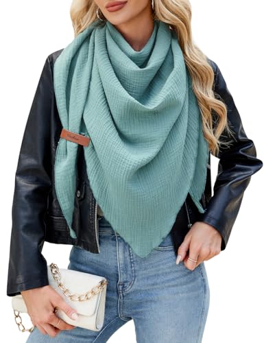 PASUDA Schal Damen Musselin Dreiecksschal Bequem Weiches Dreieckstuch Baumwolle Halten Sie Warm Halstuch Musselintuch Herbst Elegant Unifarben Groß Schal Damen Stola 190 * 80cm (Seeblau, 190 * 80cm) von PASUDA