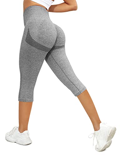 PASUDA Sport Leggings Damen Capri 3/4 Lang High Waist Yoga Leggins Push Up Blickdicht Elastische Fitness Yogahose Jogging Shape Gym Sporthose Workout Pants (Grau, L) von PASUDA