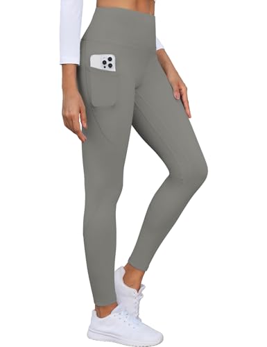 PASUDA Thermo Leggings Damen Fleece Gefütterte Thermoleggins Winter Hohe Taille Wasserdicht Warme Yogahose Sporthose Lang Outdoor Thermohose Laufhose Strumpfhosen mit Taschen (Dunkelgrau, M) von PASUDA