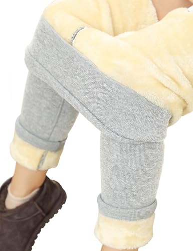 PASUDA Thermo Leggings Damen Winter Fleece Gefütterte Thermoleggins Lang High Waist Warme Winterleggins Lammsamt Jogginghose Thermohosen mit Verdickte Plüsch (Hellgrau, L) von PASUDA