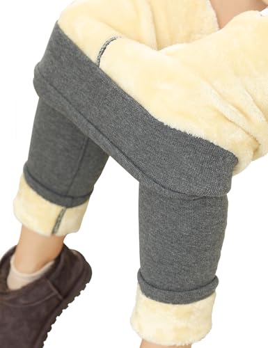 PASUDA Thermo Leggings Damen Winter Fleece Gefütterte Thermoleggins Lang High Waist Warme Winterleggins Lammsamt Jogginghose Thermohosen mit Verdickte Plüsch (Mittelgrau, L) von PASUDA