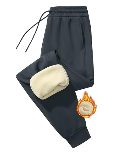 PASUDA Warme Jogginghose Damen Fleece Gefütterte Sporthose Thermohose mit 2 Taschen Winter Fleecehose High Waist Sportleggins Lange Verdickte Trainingshose Freizeithose Sweatpants (Dunkelgrau, L) von PASUDA