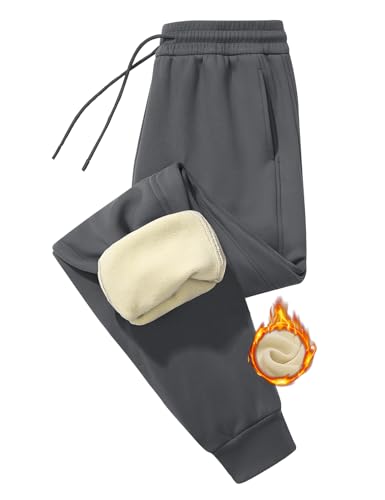 PASUDA Warme Jogginghose Damen Fleece Gefütterte Sporthose Thermohose mit 2 Taschen Winter Fleecehose High Waist Sportleggins Lange Verdickte Trainingshose Freizeithose Sweatpants (Grau, M) von PASUDA