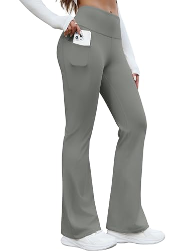 PASUDA Yogahose Damen Thermo Flare Leggings Winter Fleece Gefütterte Jogginghose Freizeithose Lang Hohe Taille Schlaghose Sportleggins Stretch Laufhose Bootcut Fitness Trainingshose(Dunkelgrau,XXL) von PASUDA