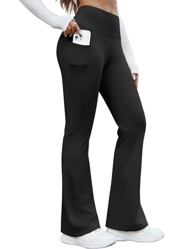 PASUDA Yogahose Damen Thermo Flare Leggings Winter Fleece Gefütterte Jogginghose Freizeithose Lang Hohe Taille Schlaghose Sportleggins Stretch Laufhose Bootcut Fitness Trainingshose(Schwarz,S) von PASUDA