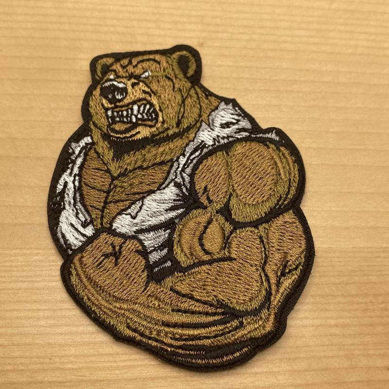 Bodybuilder Bär Mit Muskeln Als Patch Zum Aufbügeln - Wald Gewichtheben Sport Training Outdoors Biker Wikinger Norse von PATCHERIA