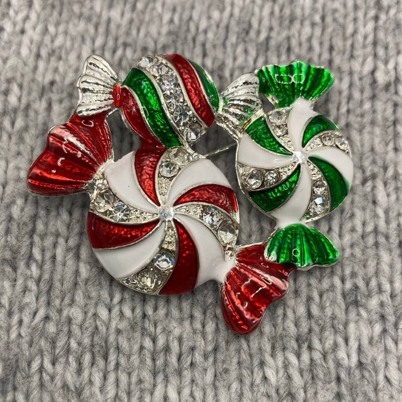 Bonbon Emaille Brosche - 4, 5 X 5 cm Anstecker Candy Weihnachten Zuckerstange Glamour Party X-Mas Vintage Nostalgie von PATCHERIA