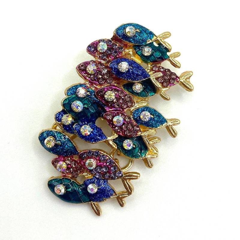 Fischschwarm Brosche Mit Glitzersteinen Ca. 4 X 2, 5cm - Fisch Anstecker Ozean Meer Surfen Naturschutz Urlaub Retro Vintage Revers Jesus von PATCHERIA