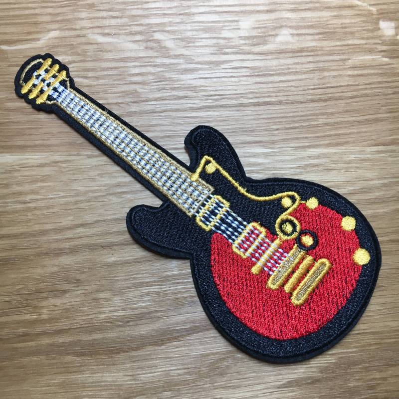 Gitarren Patch 14, 5 X 6 cm Zum Aufbügeln Rot Schwarz Aufnäher Diy Upcycling Musik Akustik Liebe Klang Party Rock von PATCHERIA