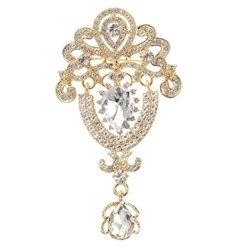 PATIKIL 1 Stk Große Strass Brosche Vintage Kristall Blumen Anstecknadel Gold Broschen Für Damen Hochzeit Braut Party Geburtstag Tanz Bankett Dekoration Gold (3.7x2 Zoll) von PATIKIL