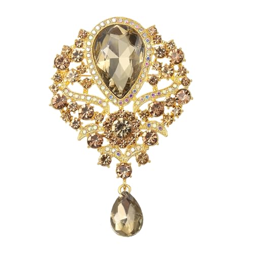 PATIKIL 1 Stk Große Strass Brosche Vintage Kristall Blumenstrauß Anstecknadel Champagner Brosche Anstecknadeln Für Damen Hochzeit Braut Tanz Bankett Dekoration Champagner (3.5x2.2 Zoll) von PATIKIL