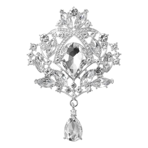 PATIKIL 1 Stück Große Strass Brosche Vintage Kristall Blumen Brosche Silberne Anstecknadeln Für Damen Hochzeit Braut Party Geburtstag Tanz Bankett Dekoration Silber 35x25 Zoll von PATIKIL