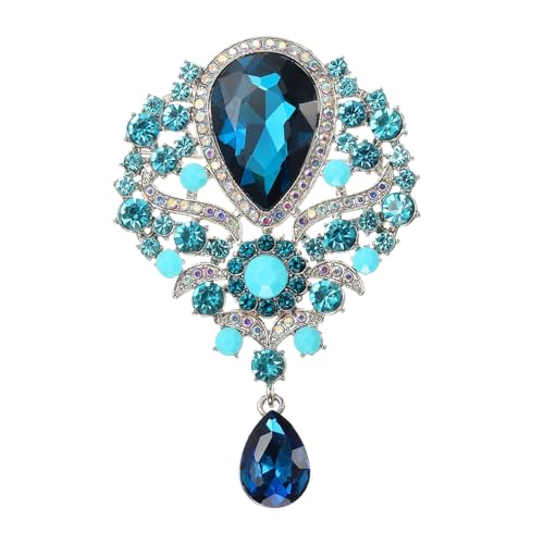 PATIKIL 1 Stück Große Strassbrosche Vintage Kristallstrauß Anstecknadel Hellblaue Anstecknadeln Für Frauen Hochzeit Braut Party Geburtstag Tanz Bankett Dekoration Hellblau (3.5x2.2 Zoll) von PATIKIL