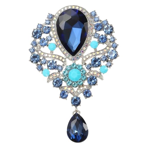 PATIKIL 1 Stück Große Strassbrosche Vintage Kristallstrauß Brosche Blaue Brosche Für Damen Hochzeit Braut Party Geburtstag Tanz Bankett Dekoration Blau (3.5x2.2 Zoll) von PATIKIL
