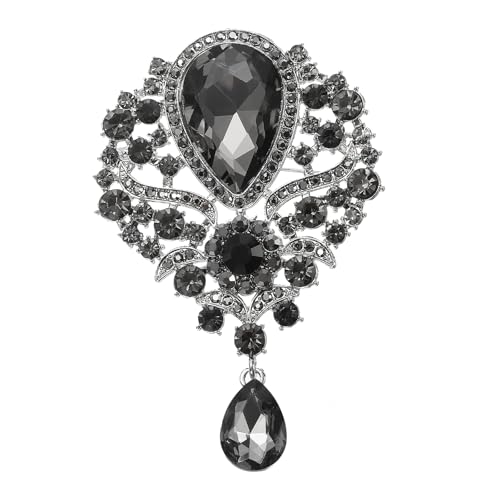 PATIKIL 1 Stück Große Strassbrosche Vintage Kristallstrauß Brosche Graue Brosche Für Frauen Hochzeit Braut Party Geburtstag Tanz Bankett Dekoration Grau (3.5x2.2 Zoll) von PATIKIL