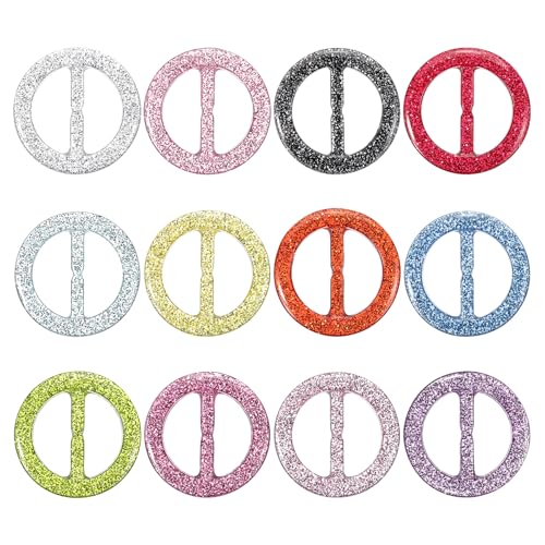 PATIKIL 1.2" Schalring Clip, 12 Stück Harz Runder T-Shirt Clip Bling Mode Ring Schalschließe Schnalle Krawattenkreisclip für Frauen Seidenkleidung, 12 Farben von PATIKIL