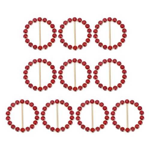 PATIKIL 10 Stück Seidenschalring Clip Bling Strass T-Shirt Clips Krawatte Taille Geknotete Schnallen Metallkreis Schnallen für Damen Mode Schals Hut Dekor Wickelhalter, Rot von PATIKIL