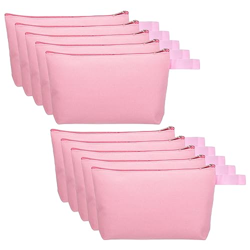 PATIKIL 10.2 x 5.5 Leinwand Schminke Taschen mit Riemen 10 Pack Bleistift Kosmetik Reißverschluss Tasche Kasten Reisen Hygienebeutel Organizer für Zuhause Büro Rosa von PATIKIL