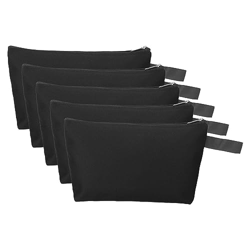 PATIKIL 10.2 x 5.5 Leinwand Schminke Taschen mit Riemen 5 Pack Bleistift Kosmetik Reißverschluss Tasche Kasten Reisen Hygienebeutel Organizer für Zuhause Büro Schwarz von PATIKIL