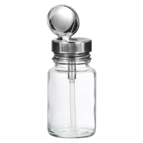 PATIKIL 100 ml Alkoholspenderflasche, 1 Stück runde Edelstahl-Flip-Abdeckung, Pumpspenderflasche mit Kunststoffrohr für Nagellack-Make-up-Entferner von PATIKIL
