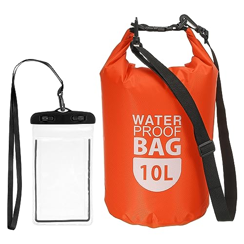 PATIKIL 10L Wasserdicht Trockensack mit Handytasche Schwimmend Wasserdicht Trockenrucksack für Kajakfahren Tauchen Fischen Frauen Männer Orange von PATIKIL