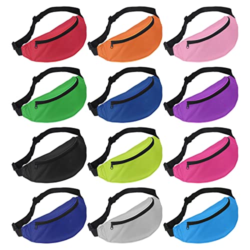 PATIKIL 12 Pack Neon Tasche Masse 80s Party Einstellbar Taille Taschen Oxford Gewebe Taille Pack mit Reißverschluss für Frauen Männer Workout Reisen Party 12 Farben von PATIKIL