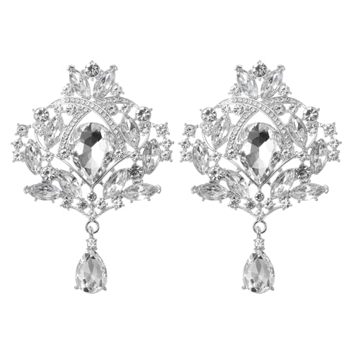 PATIKIL 2 Stk Große Strass Brosche Vintage Kristall Blumen Anstecknadel Silber Brosche Für Damen Hochzeit Braut Party Geburtstag Tanz Bankett Dekoration Silber (3.5x2.5 Zoll) von PATIKIL