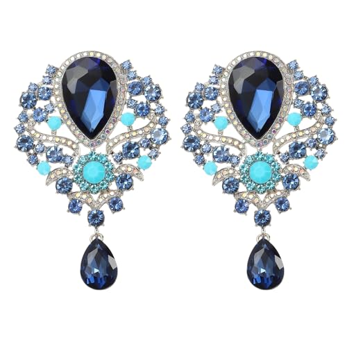 PATIKIL 2 Stück Große Strass Brosche Vintage Kristall Blumen Anstecknadel Blaue Brosche Für Damen Hochzeit Braut Party Geburtstag Tanz Bankett Dekoration Blau (3.5x2.2 Zoll) von PATIKIL