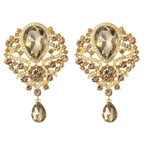 PATIKIL 2 Stück Große Strass Brosche Vintage Kristall Blumen Anstecknadel Champagner Brosche Für Frauen Hochzeit Braut Party Geburtstag Tanz Bankett Dekoration Champagner (3.5x2.2 Zoll) von PATIKIL