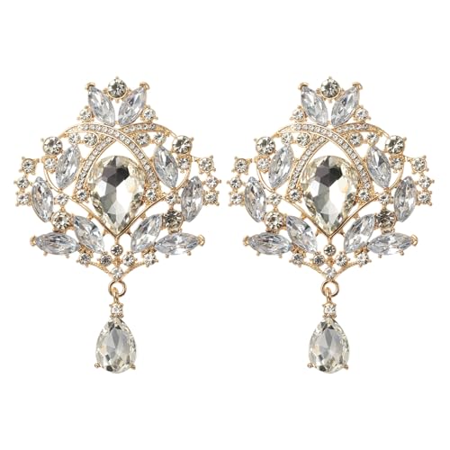 PATIKIL 2 Stück Große Strass Brosche Vintage Kristall Blumen Anstecknadel Gold Anstecknadeln Für Damen Hochzeit Braut Party Geburtstag Tanz Bankett Dekoration Gold (3.5x2.5 Zoll) von PATIKIL