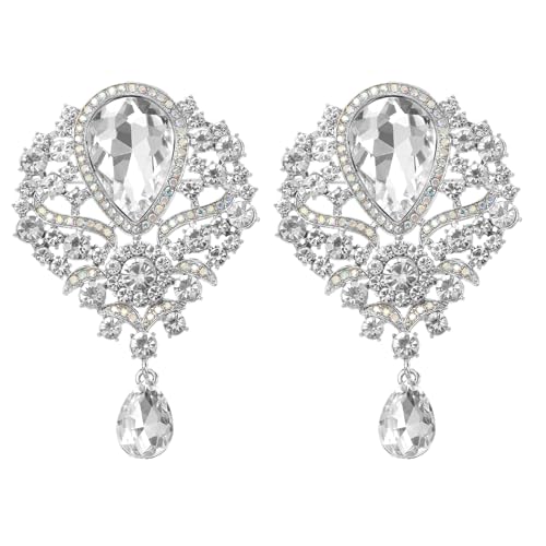 PATIKIL 2 Stück Große Strass Brosche Vintage Kristall Blumen Anstecknadel Silberne Broschen Für Damen Hochzeit Braut Party Geburtstag Tanz Bankett Dekoration Silber (3.5x2.2 Zoll) von PATIKIL