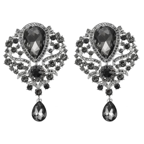 PATIKIL 2 Stück Große Strassbrosche Vintage Kristall Blumenbrosche Graue Brosche Für Damen Hochzeit Braut Party Geburtstag Tanz Bankett Deko Grau (3.5x2.2 Zoll) von PATIKIL