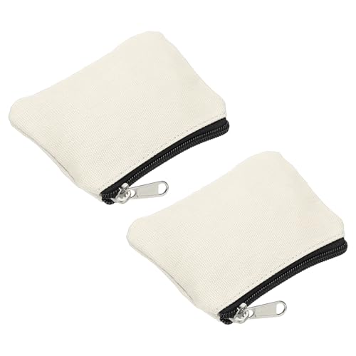 PATIKIL 3,5" x 4,7" Münzbeutel, 2er-Pack Wechselgeldbeutel Kleine Organizer-Taschen mit Reißverschluss aus Canvas für Zuhause, Beige von PATIKIL