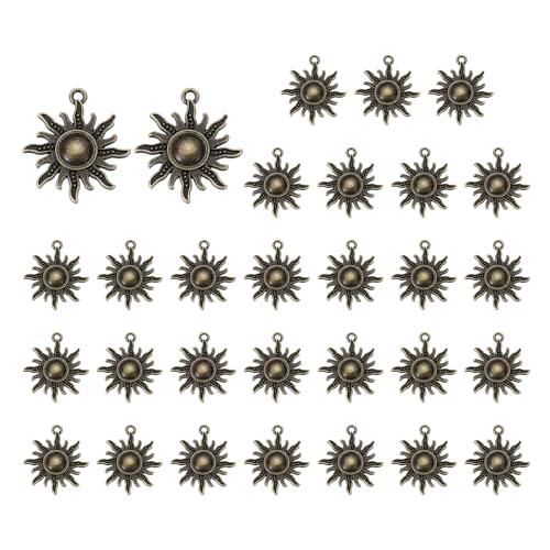 PATIKIL 30 Stück Charms Anhänger Sonne, 27.5 x 2.5mm Schlüsselanhänger Keychain Schmuckanhänger für Armbänd, Geschenke, Taschenzubehör, Halsketten - Dunkelbronze von PATIKIL