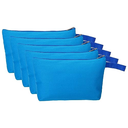 PATIKIL 9.1 x 5.1 Leinwand Schminke Taschen mit Riemen 5 Pack Bleistift Kosmetik Reißverschluss Tasche Kasten Reisen Hygienebeutel Organizer für Zuhause Büro Blau von PATIKIL