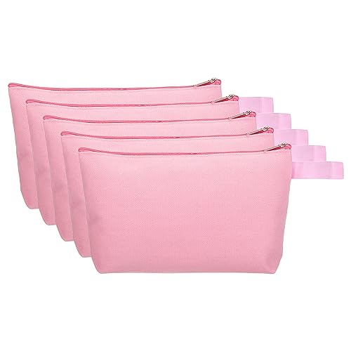 PATIKIL 9.1 x 5.1 Leinwand Schminke Taschen mit Riemen 5 Pack Bleistift Kosmetik Reißverschluss Tasche Kasten Reisen Hygienebeutel Organizer für Zuhause Büro Rosa von PATIKIL