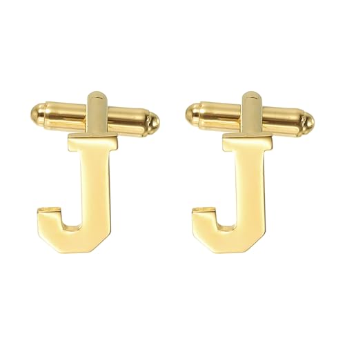 PATIKIL Anfängliche Manschettenknöpfe, Alphabet Buchstabe J Manschettenknöpfe 26 Buchstaben A-Z mit Box für Männer Vater Ehemann Hochzeiten Geschenk Geschäft Geburtstag, Goldton von PATIKIL